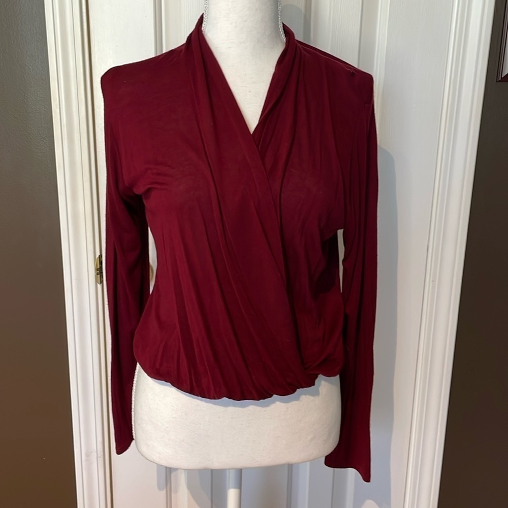 Beware Brand Mauve Burgundy Long Sleeve Wrap Top. Medium